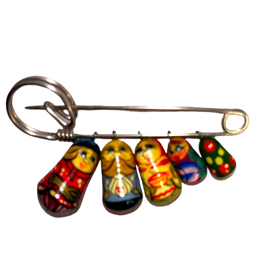 Vtg Matryoshka Stacking Dolls Style Brooch
